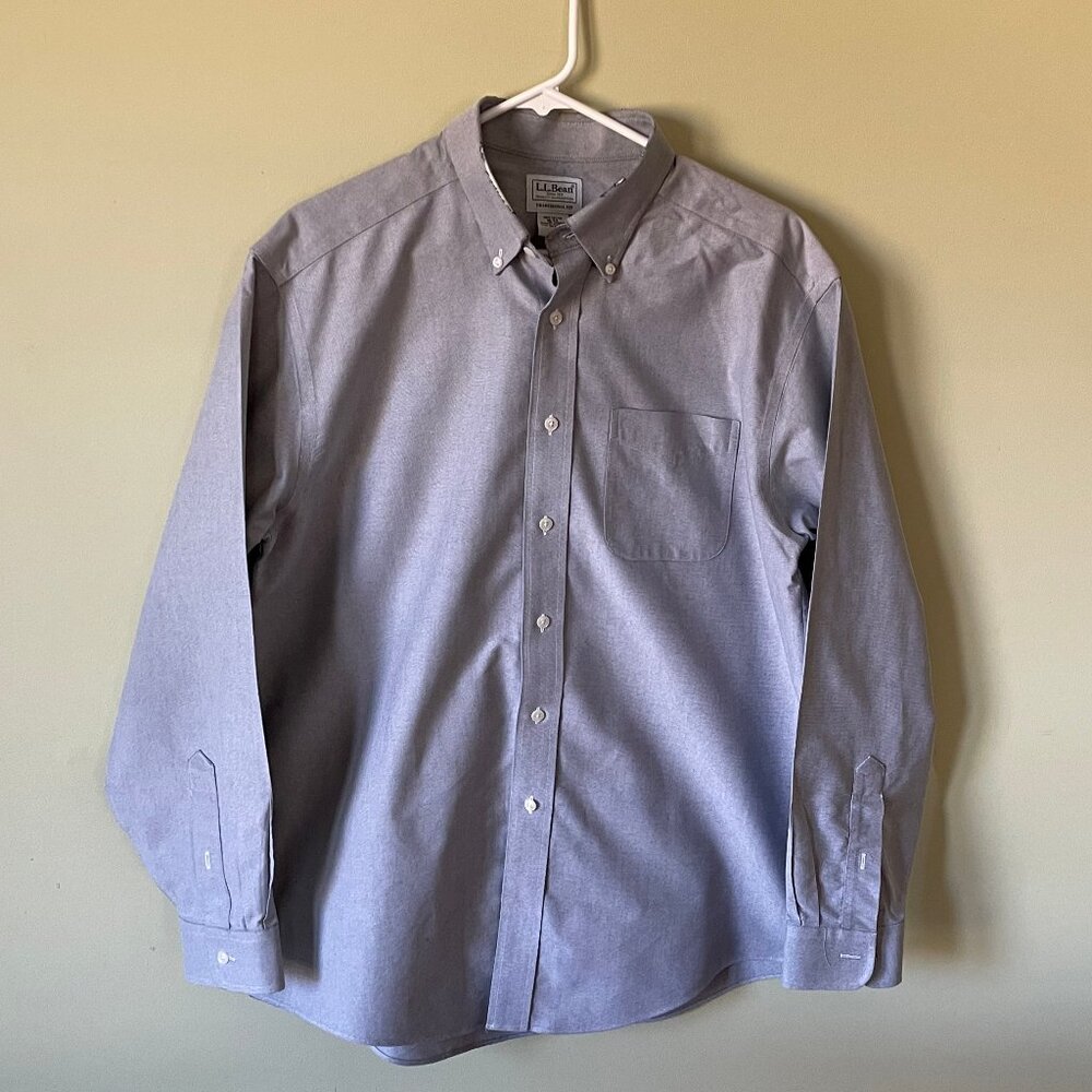 Men's Cotton Casual Button-Down Long-Sleeve Shirt (Worn Collar)